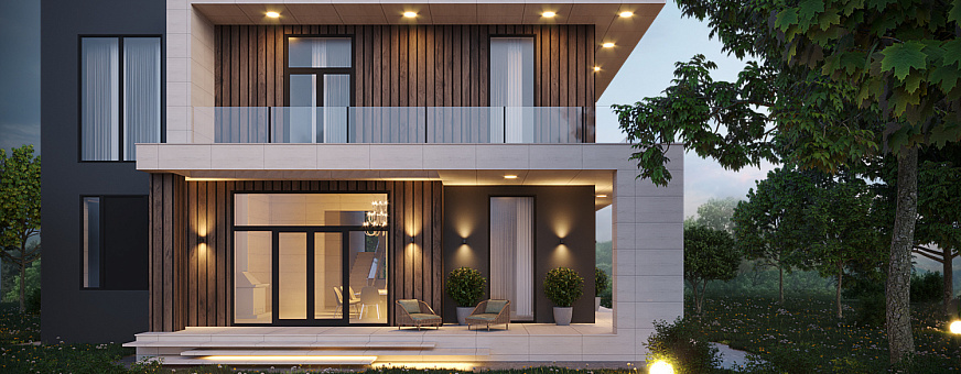 Началось строительство дома в стиле хай-тек по проекту HT-334