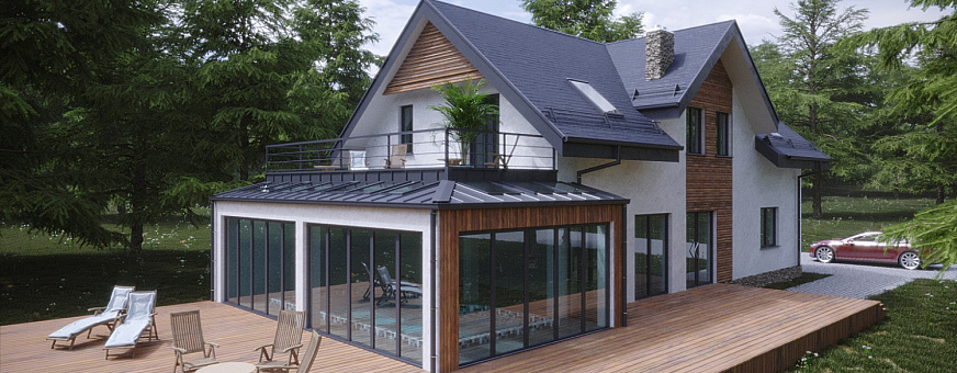 Новый проект дома с крытым бассейном К-265 (Воронки)