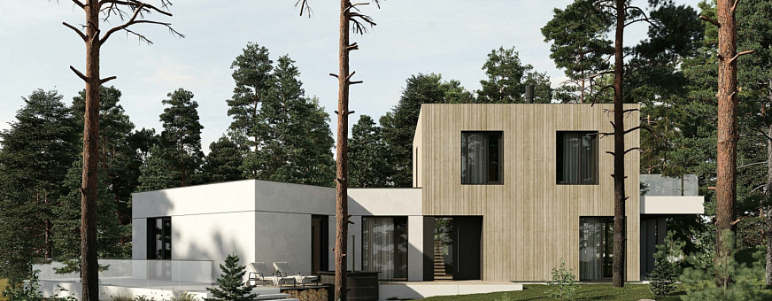 Началось строительство дома в стиле хай-тек по проекту HT-410