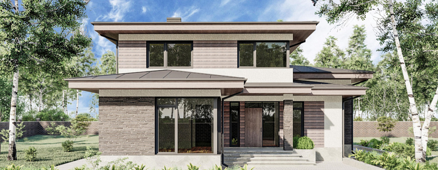 Началось строительство дома в стиле Райта по проекту RH-393 в п. Коммунарка